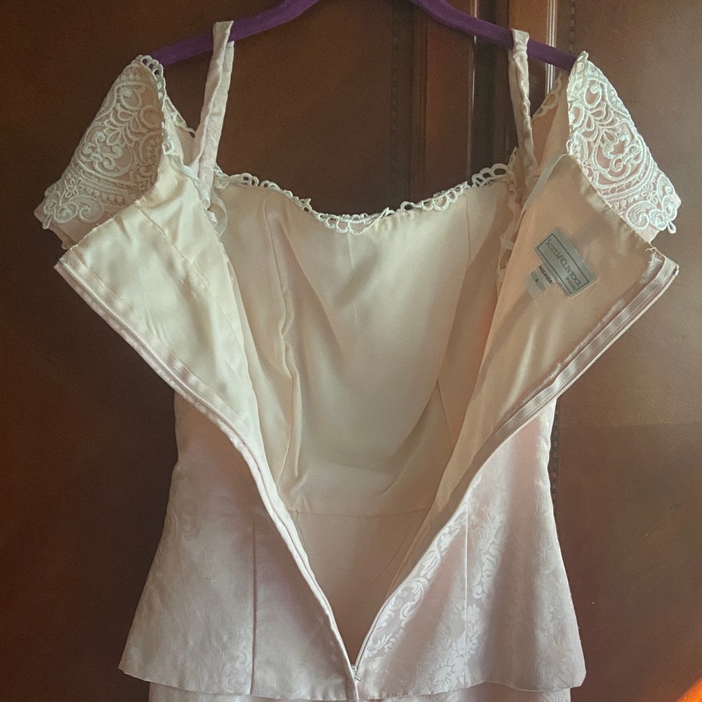 Vintage Scott McClintock Light Pink/Peach Off the Shoulder Jacquard Dress - Picture 8 of 10